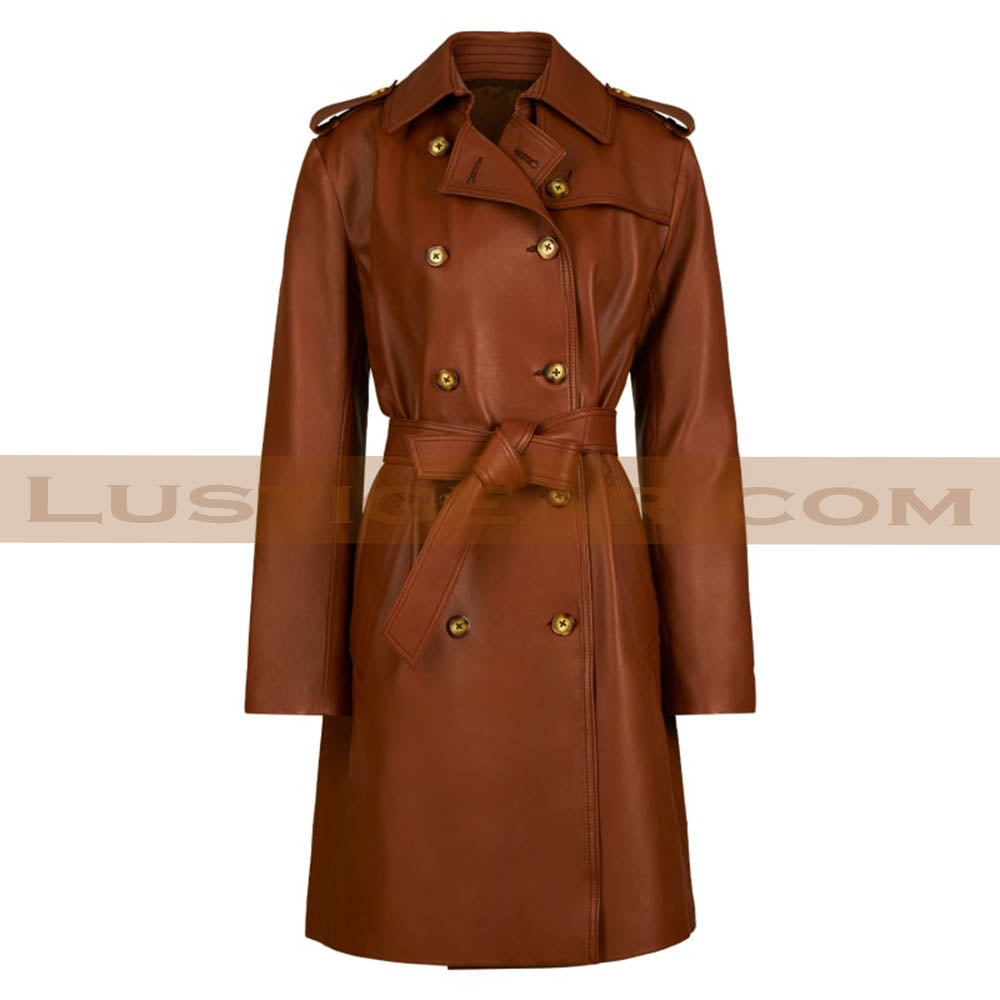 Womens-Wax-Brown-Trench-Coat